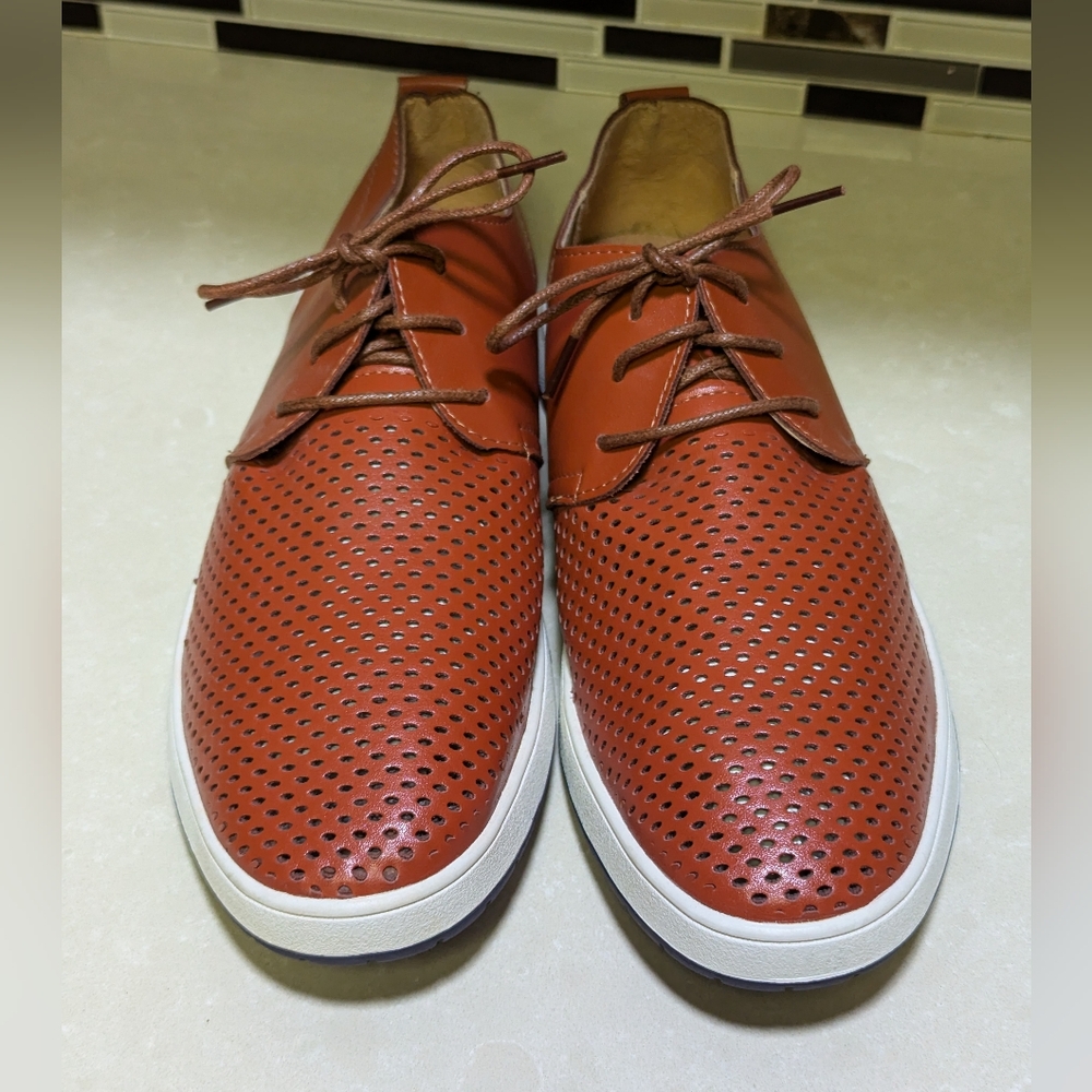 Mens Leather burnt orange loafers size 11